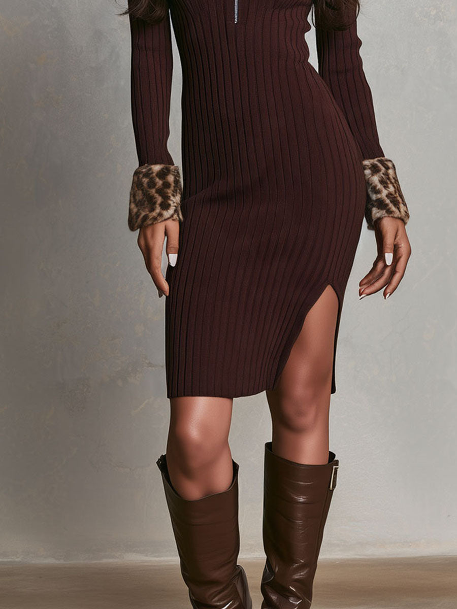 Abito aderente in maglia leopardata marrone – dettaglio