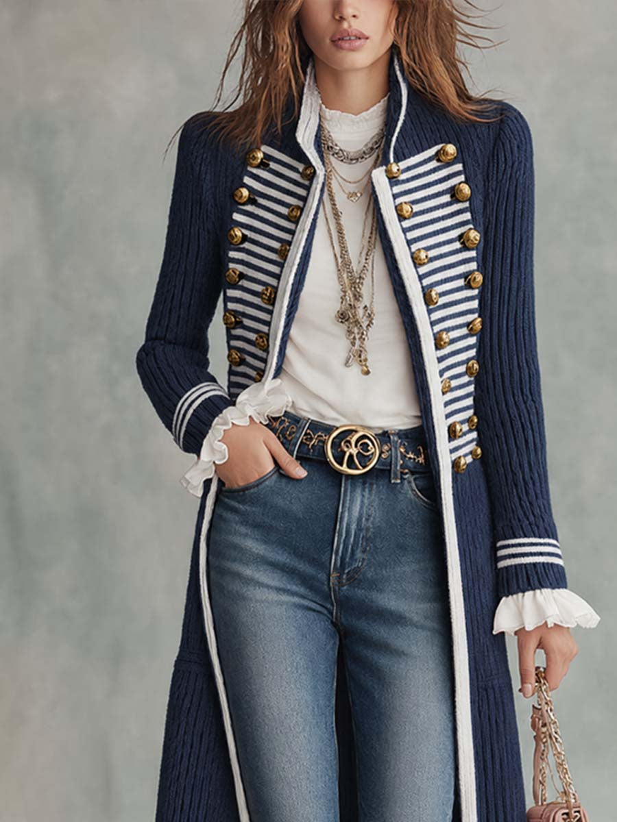 Cappotto midi in maglia blu navy – dettaglio