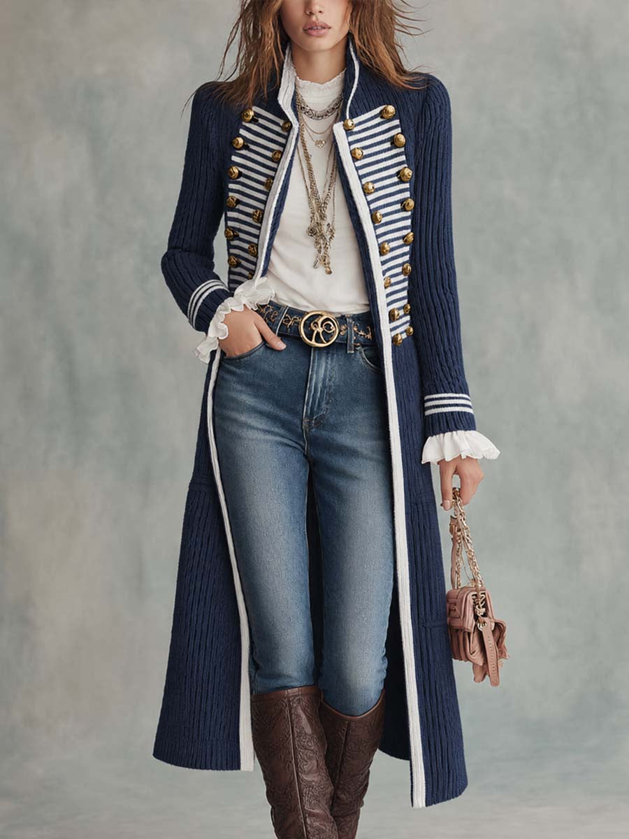 Cappotto midi in maglia blu navy – vista frontale