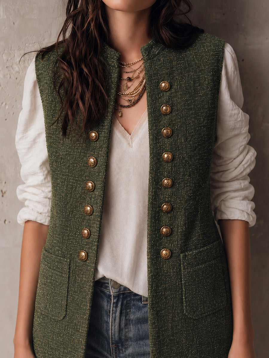 Gilet con frange verde oliva – vista laterale