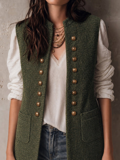 Gilet con frange verde oliva – vista laterale