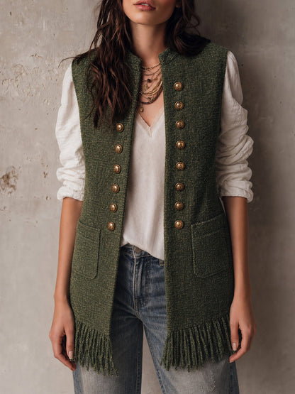 Gilet con frange verde oliva – vista frontale