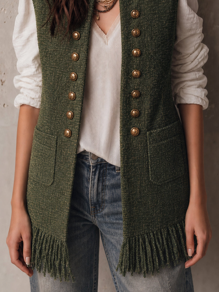 Gilet con frange verde oliva – dettaglio