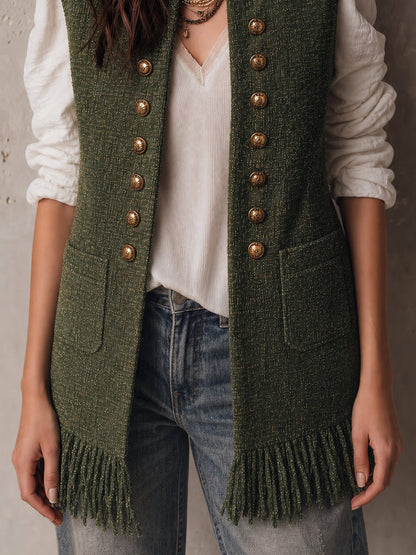 Gilet con frange verde oliva – dettaglio