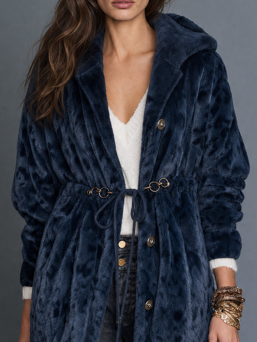 Giacca in eco-pelliccia blu notte – vista laterale