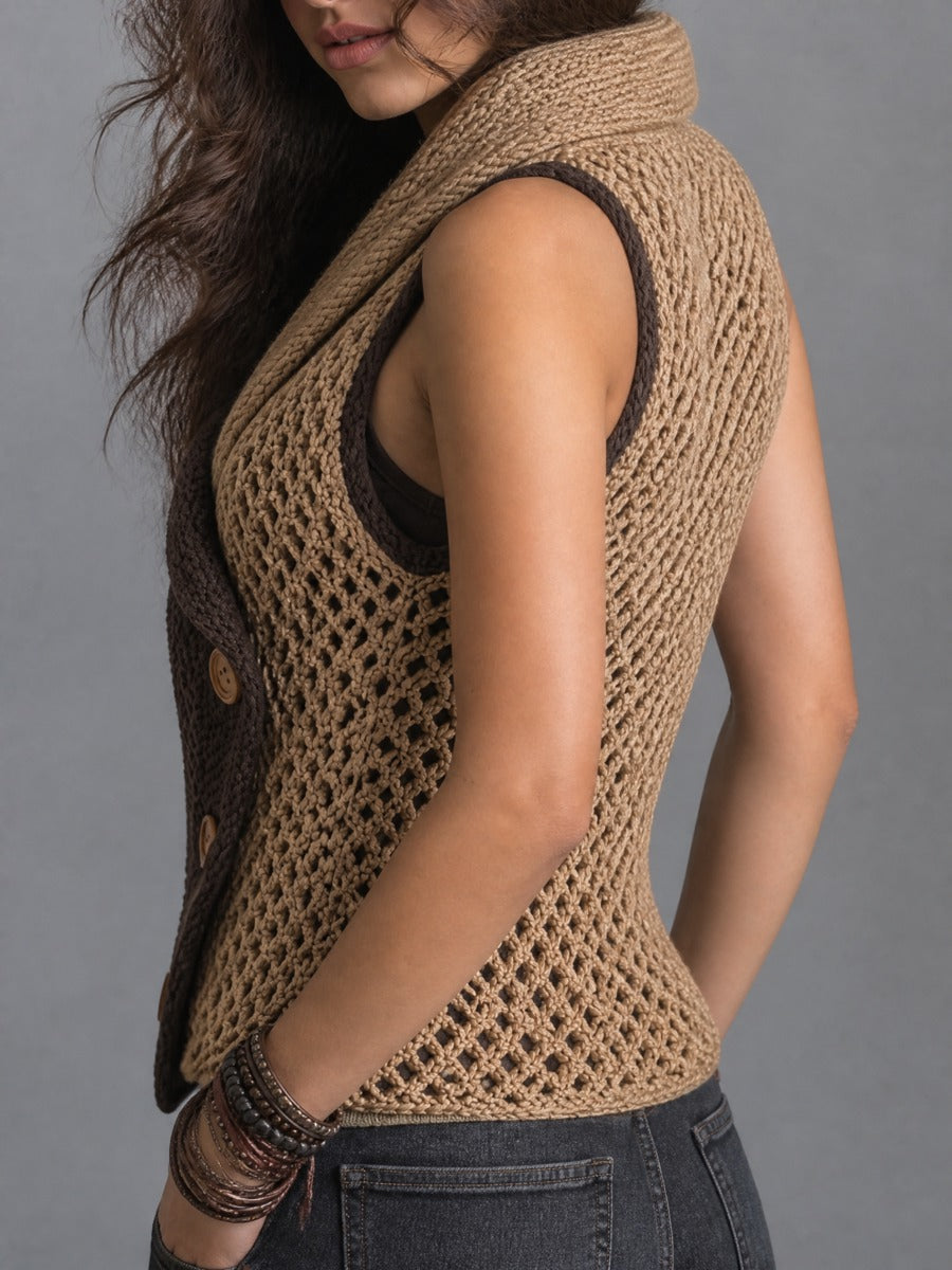 Gilet in maglia grossa bicolore marrone – dettaglio