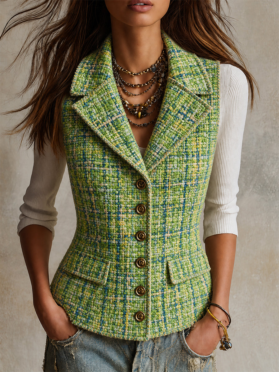 Gilet in tweed verde – vista frontale