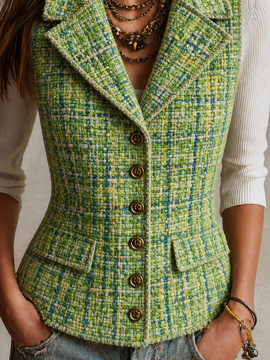 Gilet in tweed verde – dettaglio