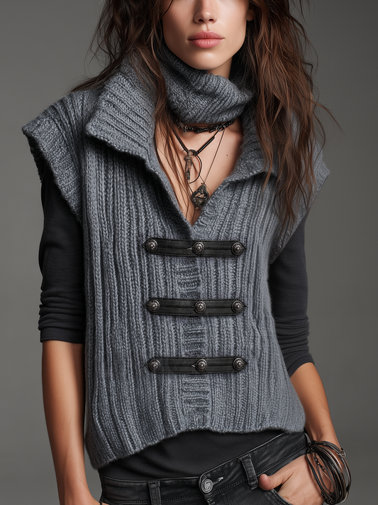 Gilet in maglia grigio antracite con alamari – vista frontale