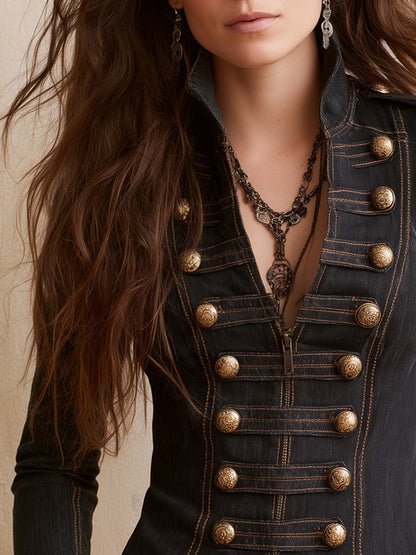 Camicetta in denim nero stile militare – dettaglio