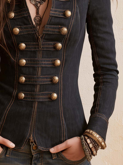 Camicetta in denim nero stile militare – vista laterale