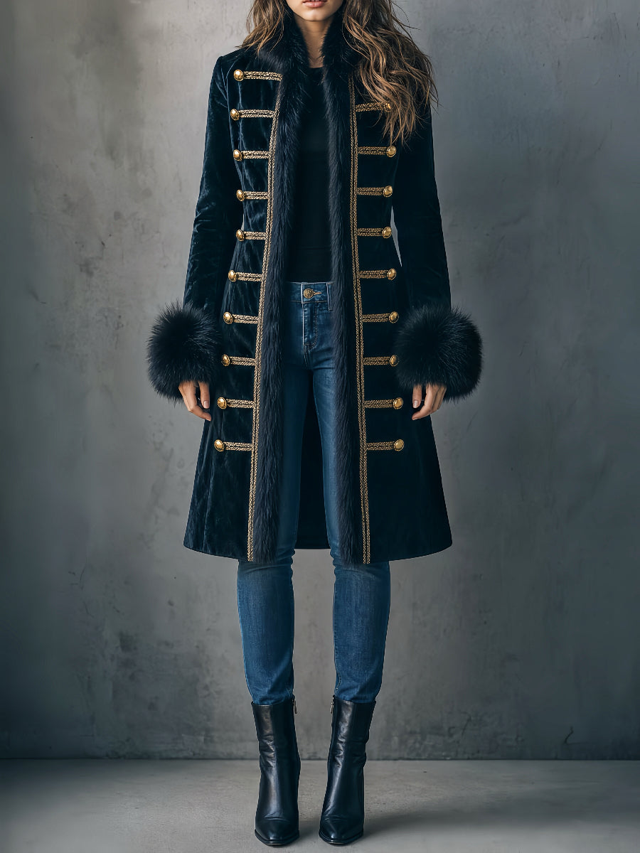 Cappotto lungo in velluto nero – vista frontale