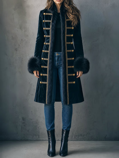 Cappotto lungo in velluto nero – vista frontale