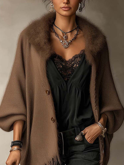 Cardigan marrone con frange – vista 2