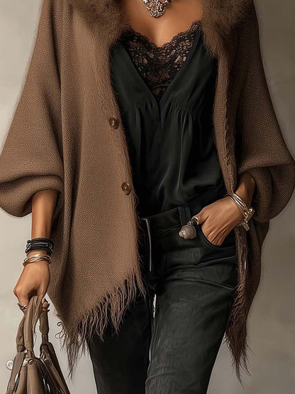 Cardigan marrone con frange – vista 3
