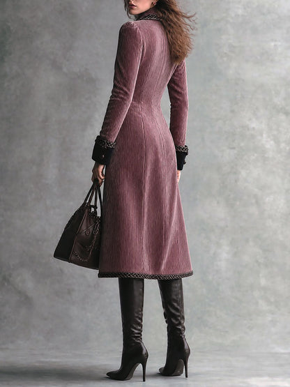 Cappotto lungo in velluto a coste malva – dettaglio