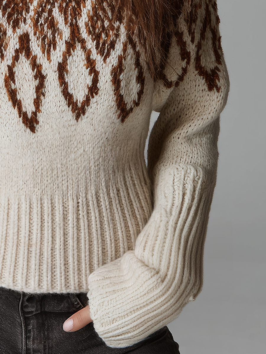 Maglione Fair Isle avorio e marrone – dettaglio