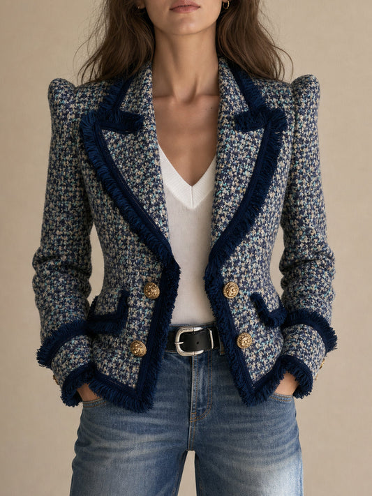 Blazer con frange blu notte – vista frontale