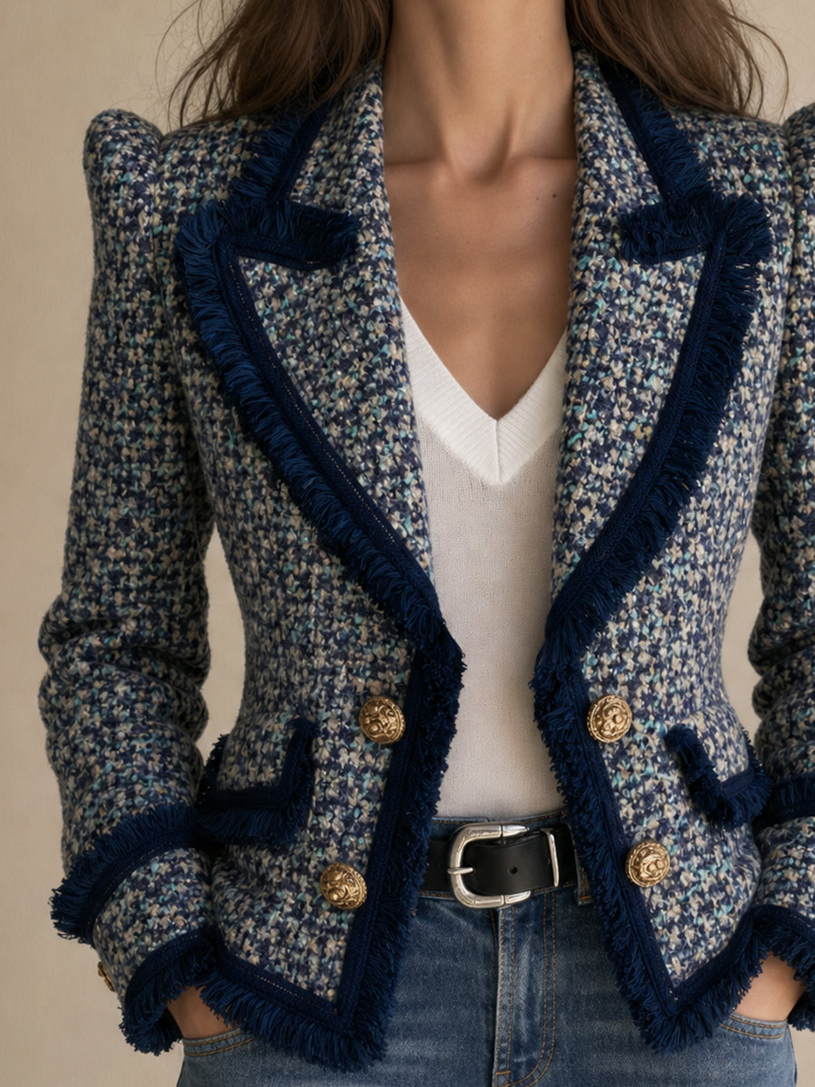 Blazer con frange blu notte – vista laterale