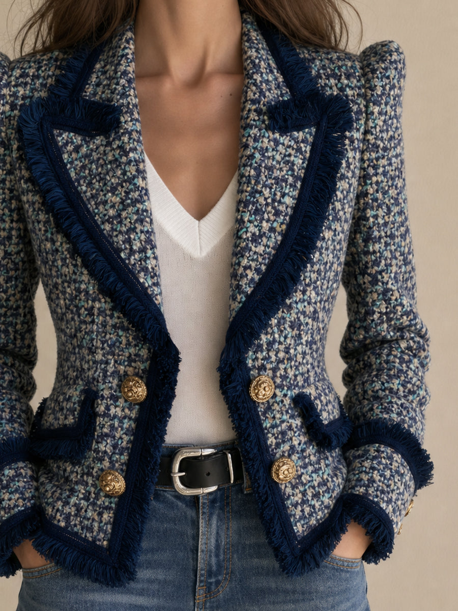 Blazer con frange blu notte – dettaglio delle frange