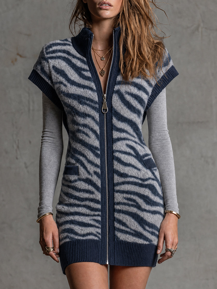 Gilet in maglia zebrata indaco – vista frontale