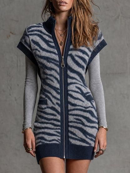 Gilet in maglia zebrata indaco – vista frontale
