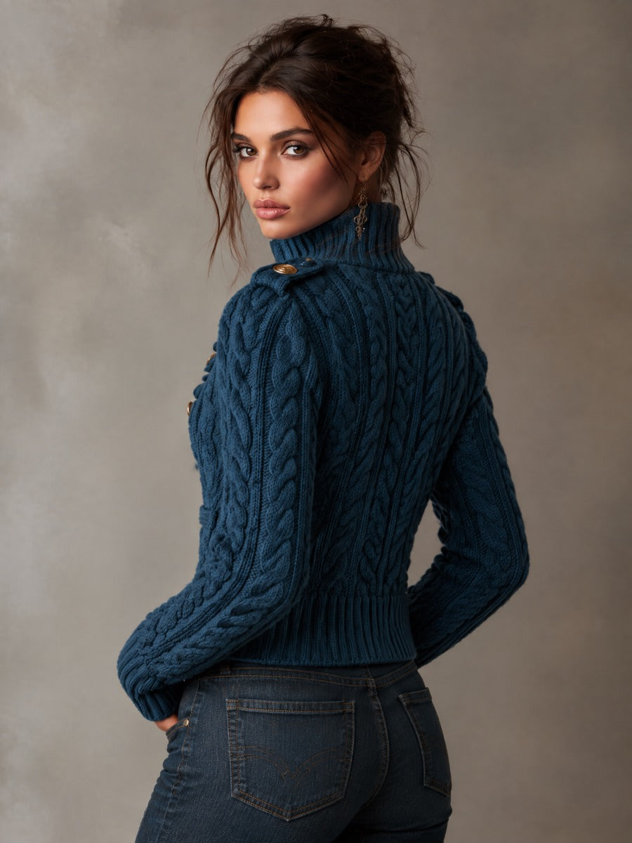 Cardigan militare in maglia a trecce blu navy – dettaglio