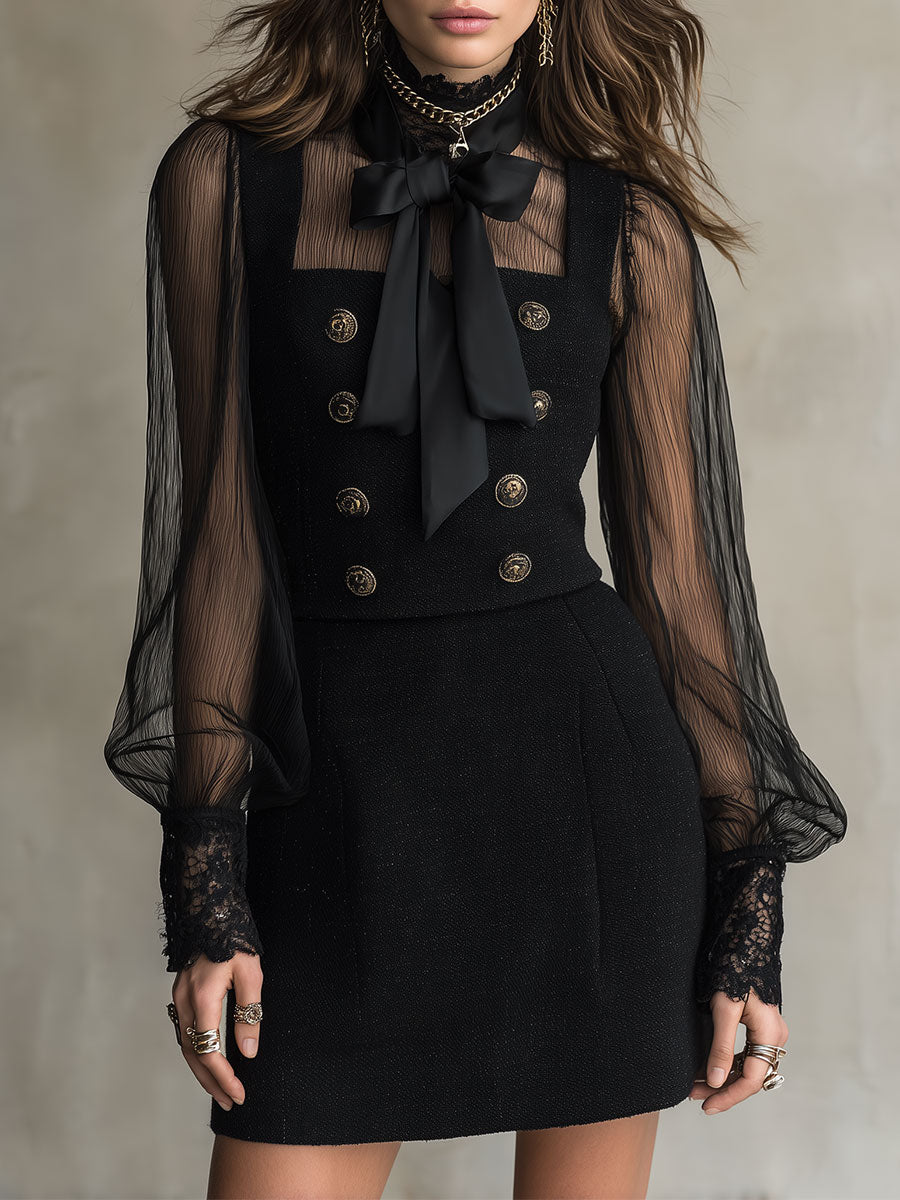Camicetta boho in chiffon nera – vista laterale