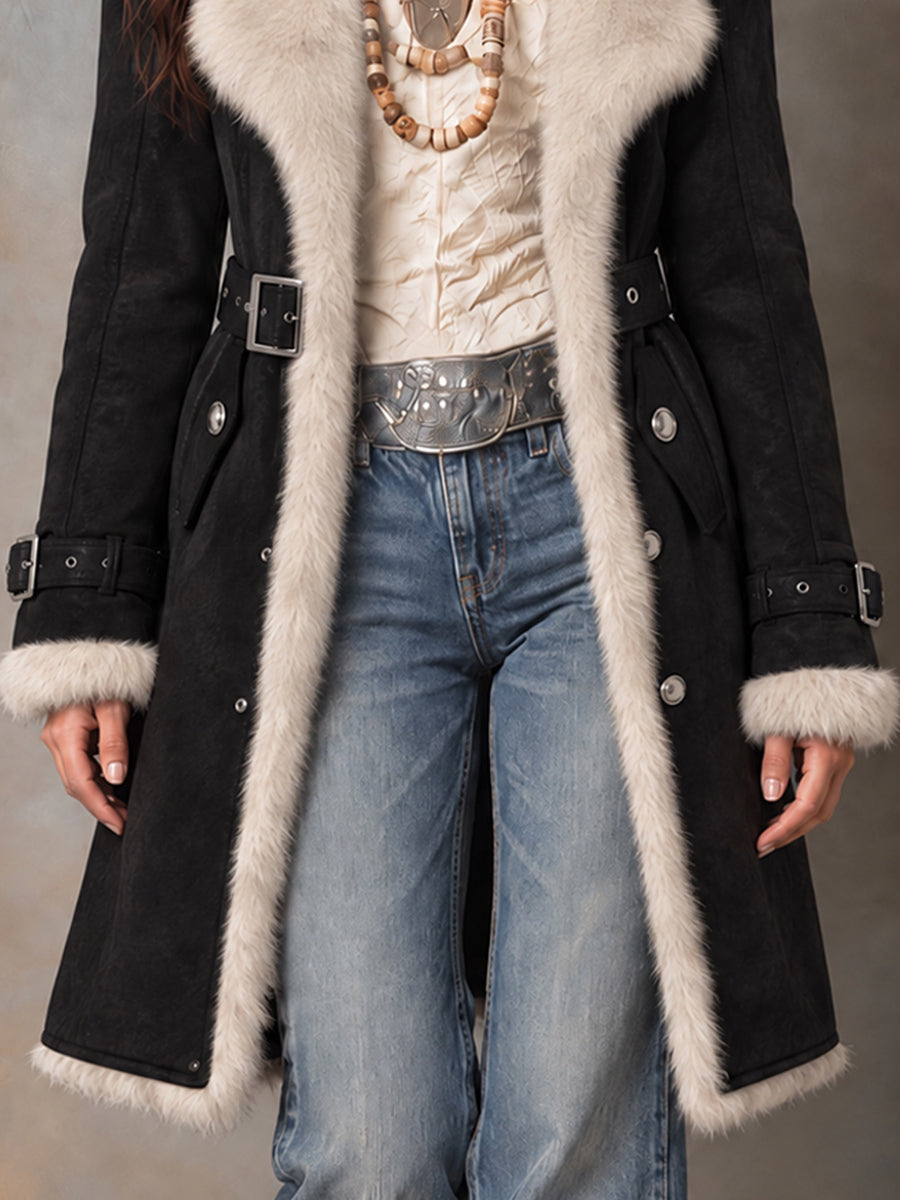 Cappotto in finto suede con bordo in eco-pelliccia – dettaglio