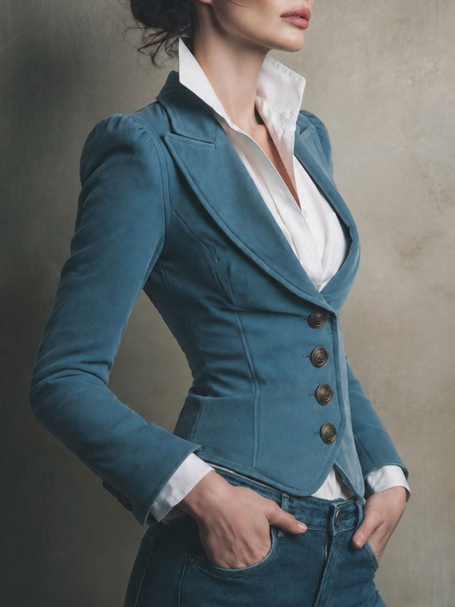 Blazer retrò blu con bottoni decorativi – vista laterale