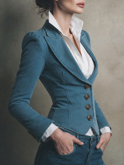 Blazer retrò blu con bottoni decorativi – vista laterale
