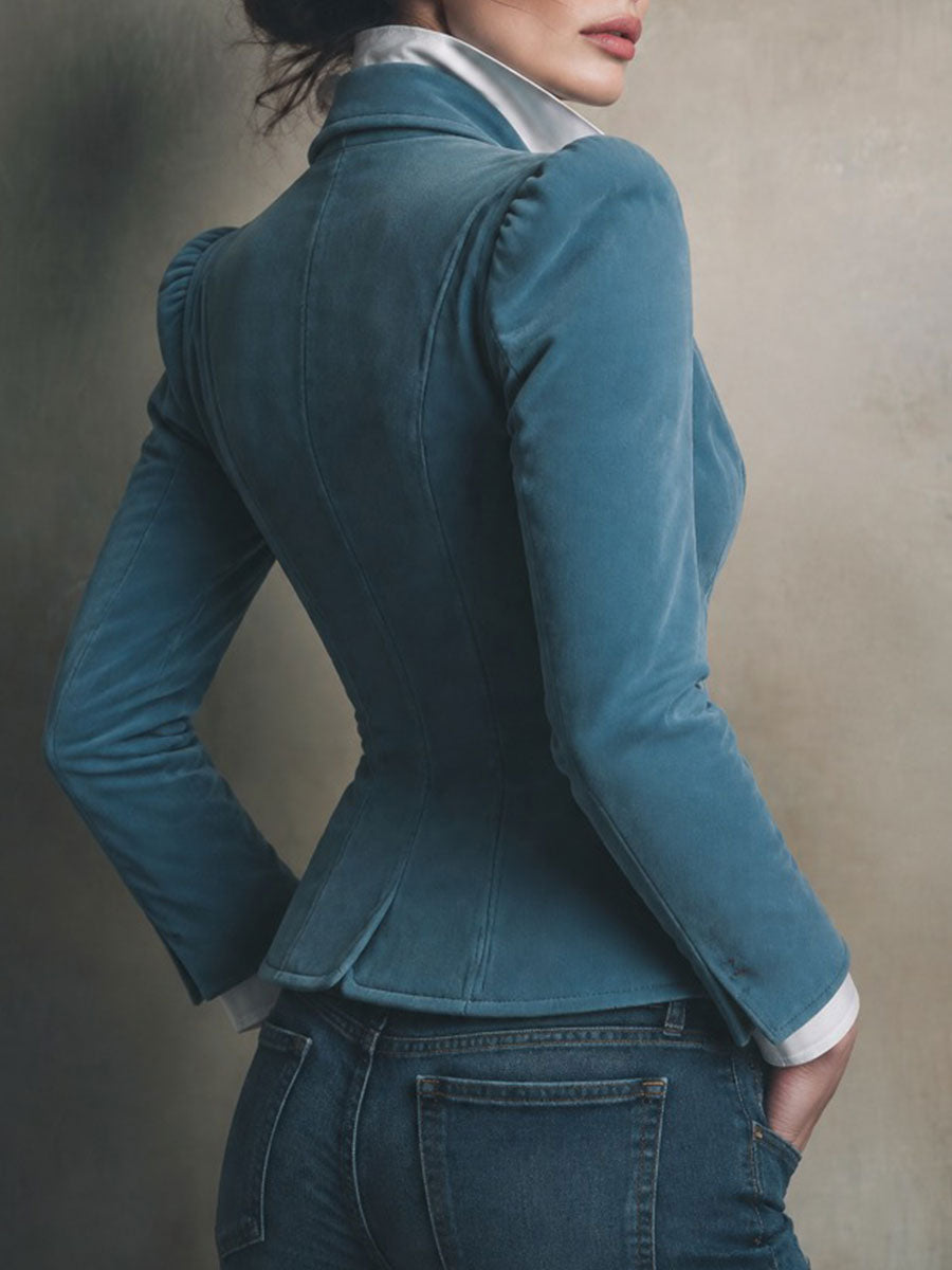 Blazer retrò blu con bottoni decorativi – dettaglio