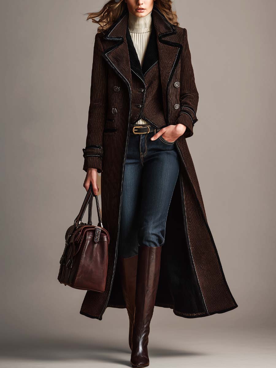 Cappotto a coste in ciniglia marrone – vista frontale