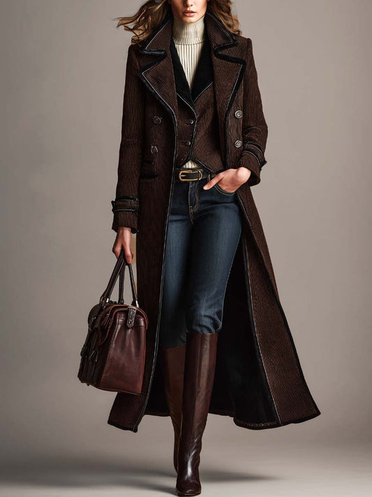 Cappotto a coste in ciniglia marrone – vista frontale