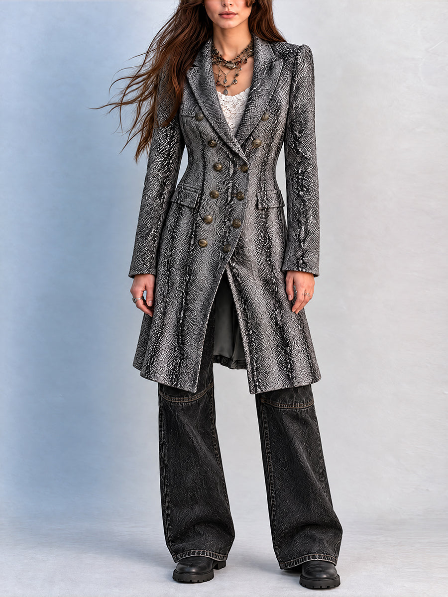 Trench lungo nero con cintura – vista frontale
