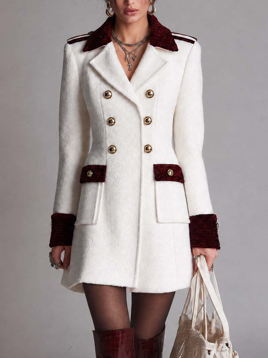 Cappotto doppiopetto bianco in misto lana con velluto – vista frontale