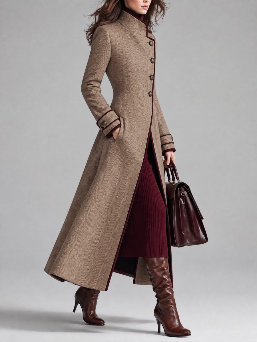 Cappotto lungo cammello in lana spinata – vista posteriore