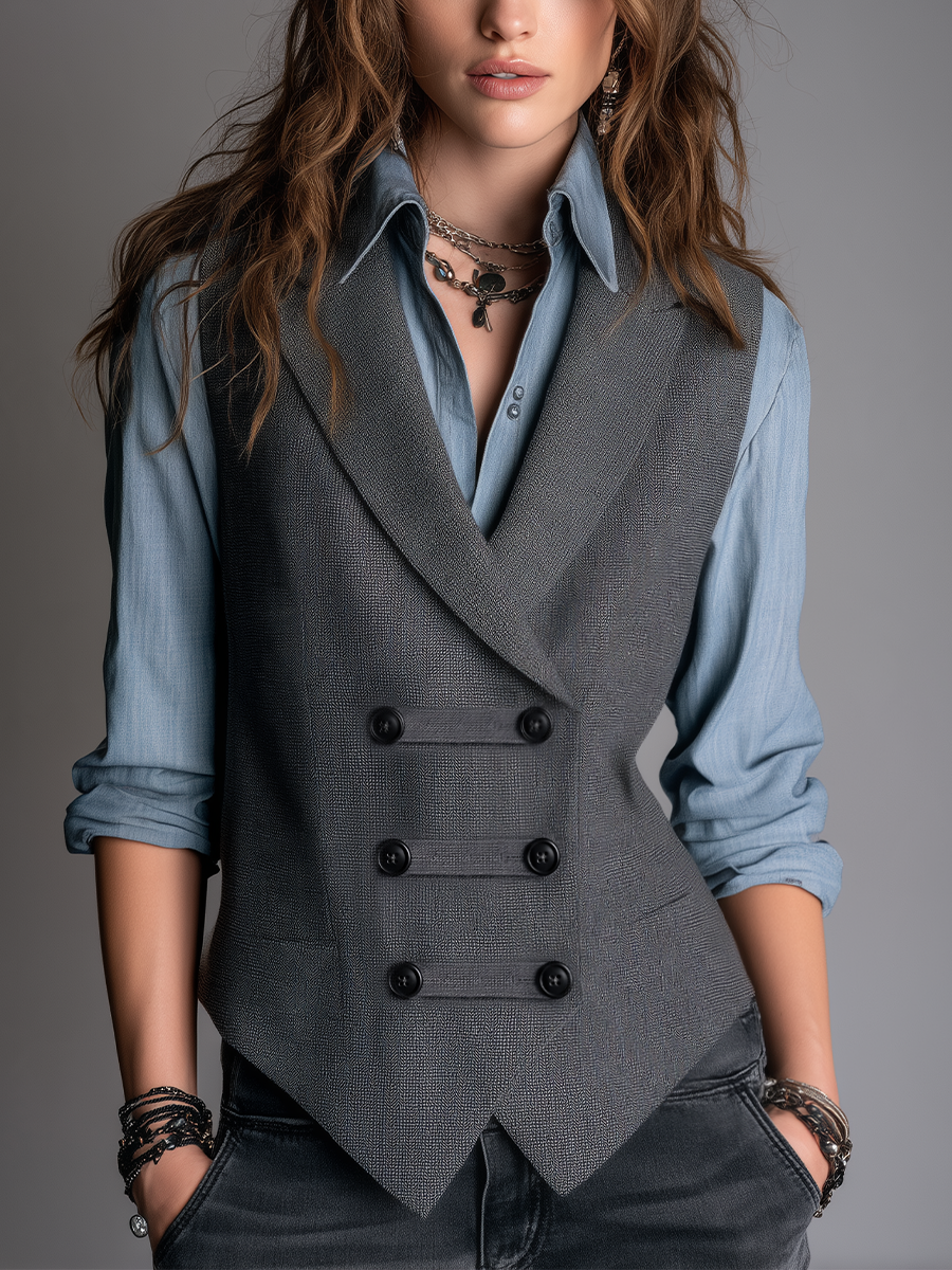Gilet doppiopetto grigio antracite – vista frontale