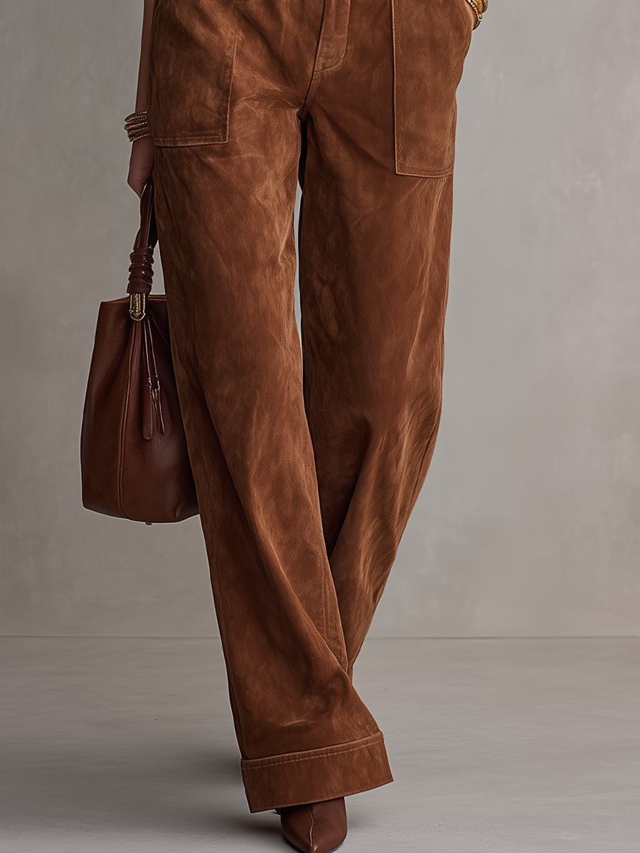 Tuta intera in suede cognac – dettaglio
