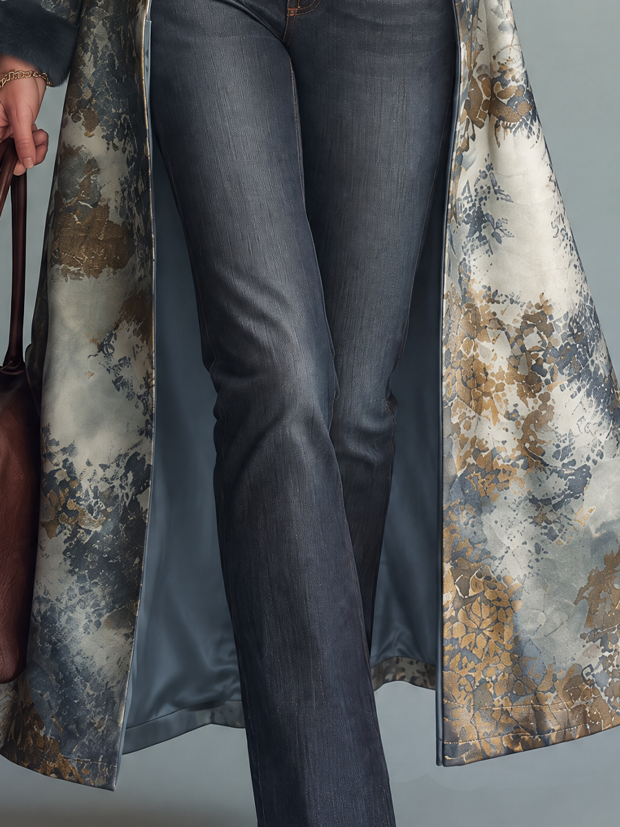 Cappotto lungo stampato grigio-azzurro – dettaglio