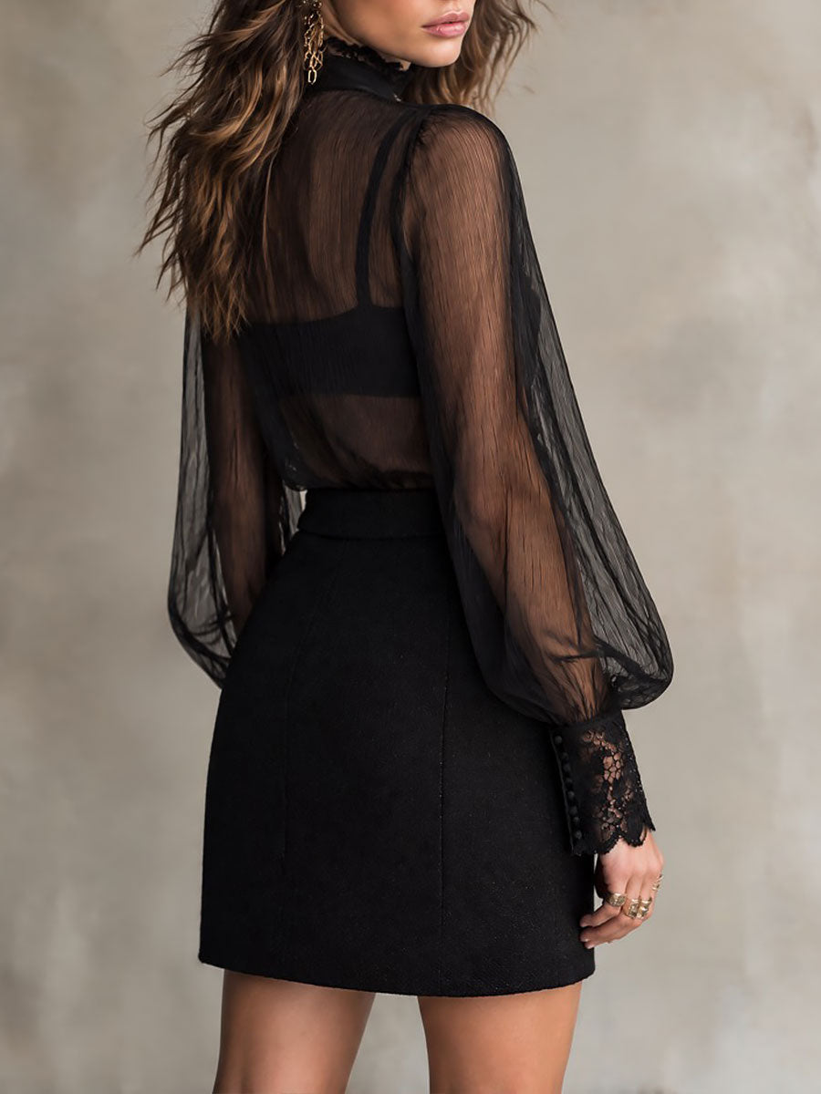 Camicetta boho in chiffon nera – vista posteriore