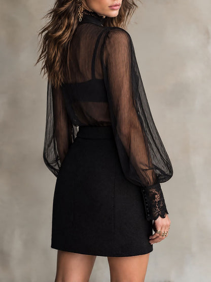 Camicetta boho in chiffon nera – vista posteriore