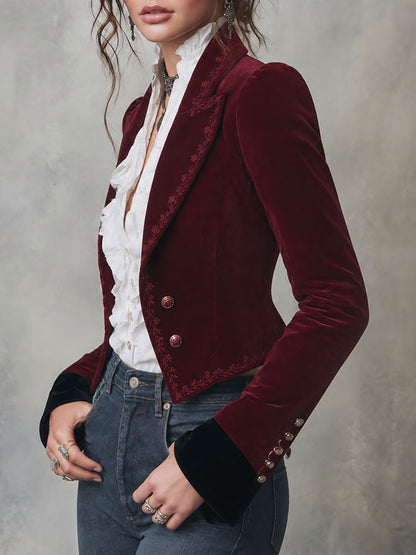 Blazer in velluto ricamato bordeaux – vista laterale