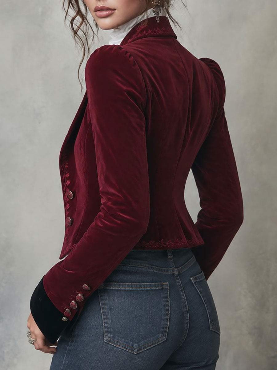 Blazer in velluto ricamato bordeaux – dettaglio del ricamo