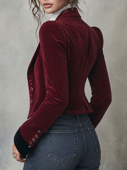 Blazer in velluto ricamato bordeaux – dettaglio del ricamo