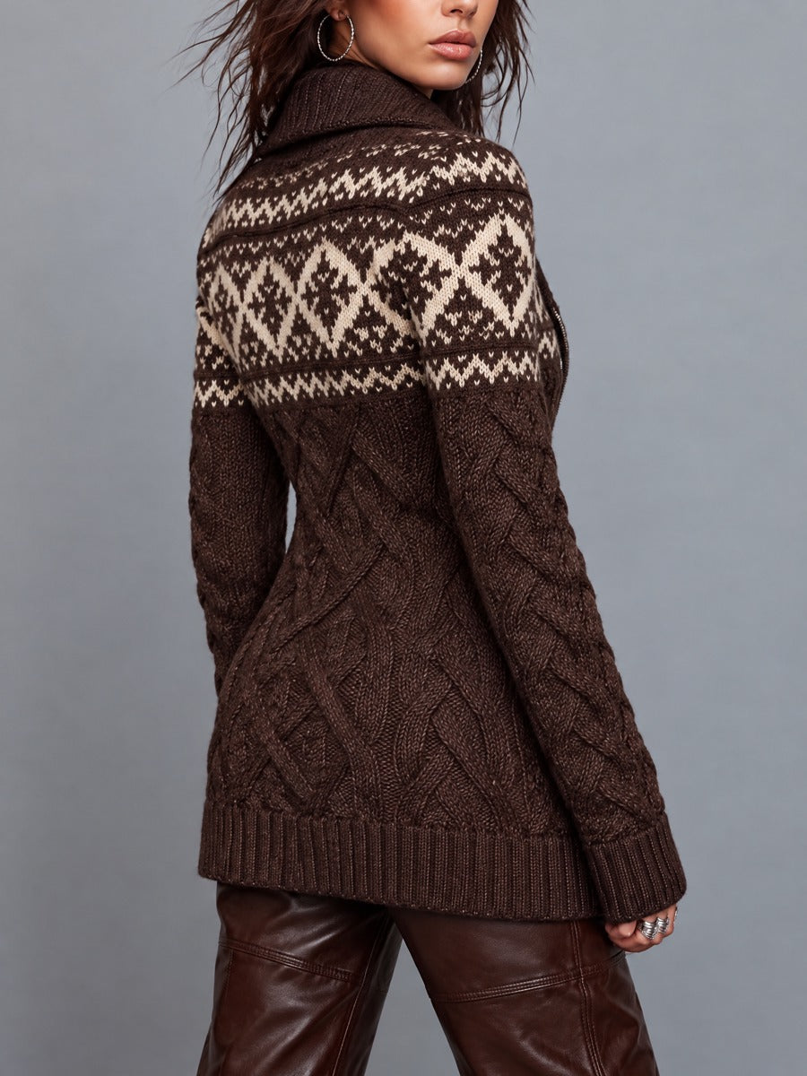 Cappotto in maglia Fair Isle marrone – dettaglio del motivo