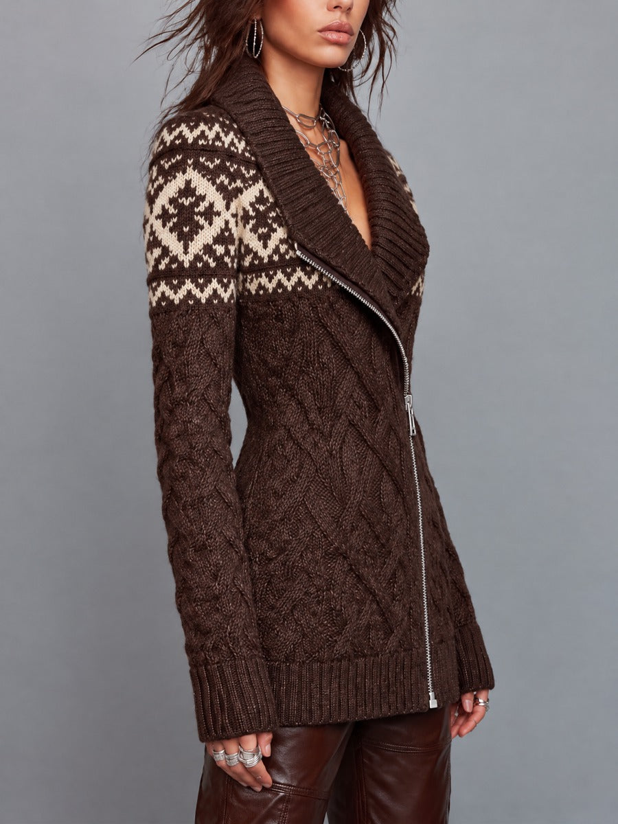 Cappotto in maglia Fair Isle marrone – vista laterale