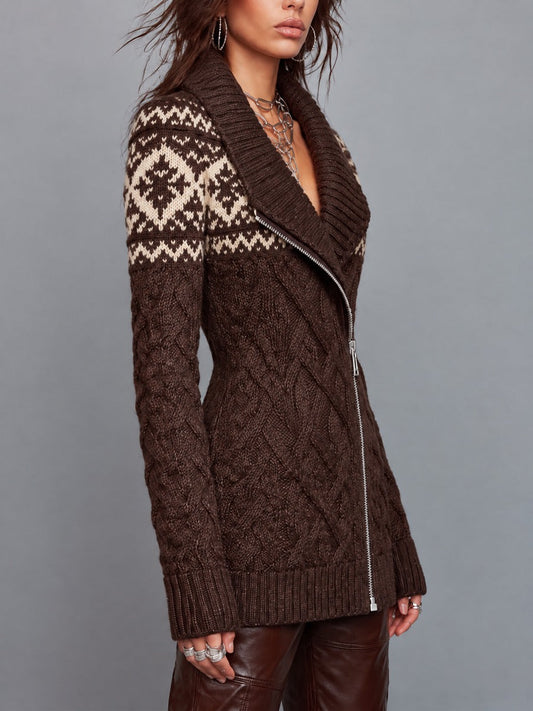 Cappotto in maglia Fair Isle marrone – vista laterale