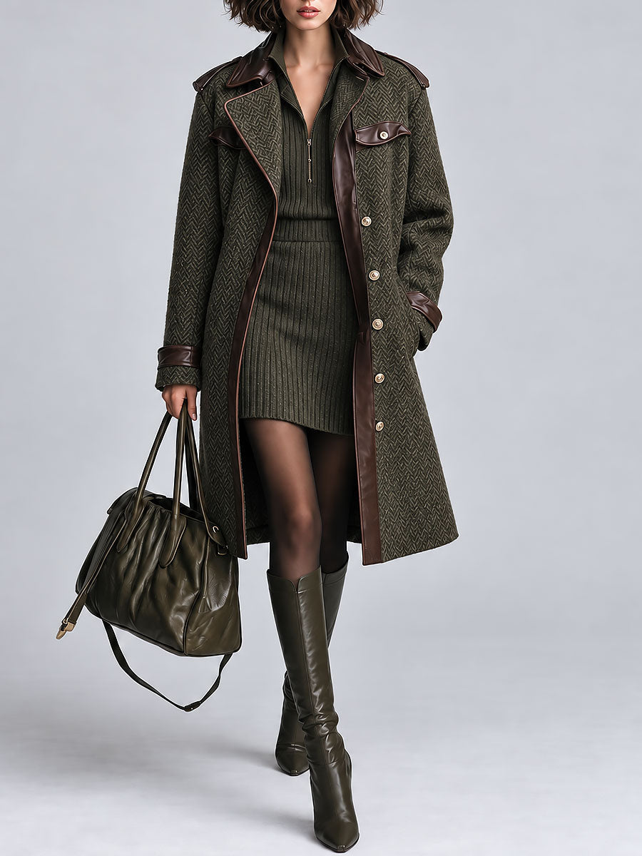 Cappotto spigato verde militare – vista frontale