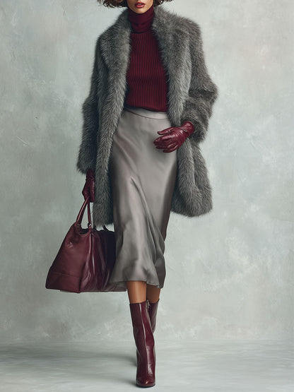 Cappotto grigio effetto visone – vista frontale